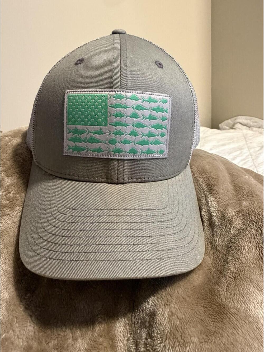 Columbia PFG Trucker Hat Mesh Back Adjustable Gray/Green Fish Logo Embroidered